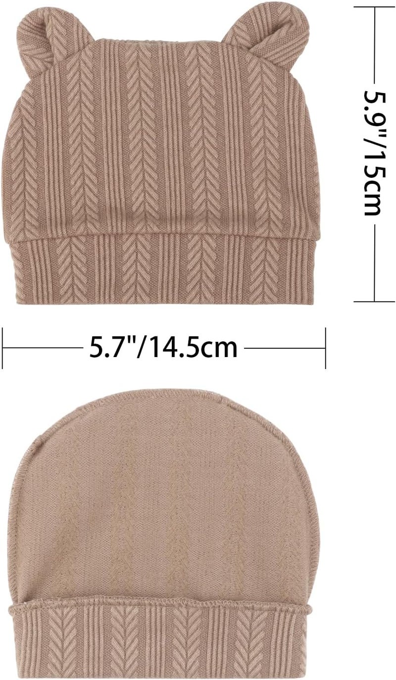 DRESHOW BQUBO Newborn Baby Hats Bear Ears and Mittens Sets Preemie Caps Baby Boy Girl Infant Hospital Beanie for 0-3 Months - Image 5